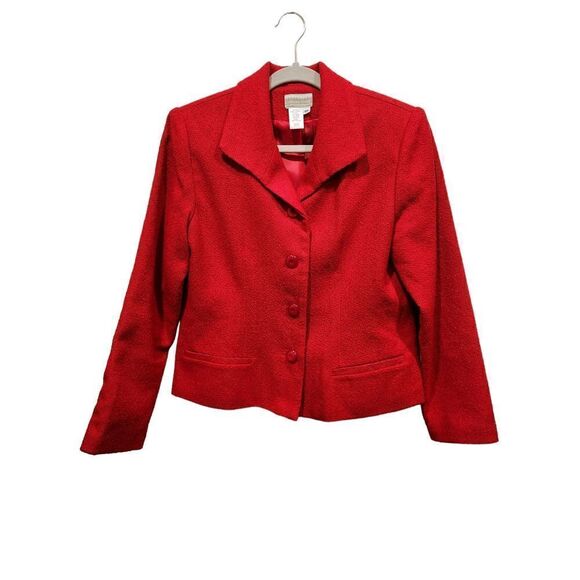 Coldwater Creek Red Wool Blend Boiled Wool Work Blazer Jacket, 10P - Picture 1 of 6